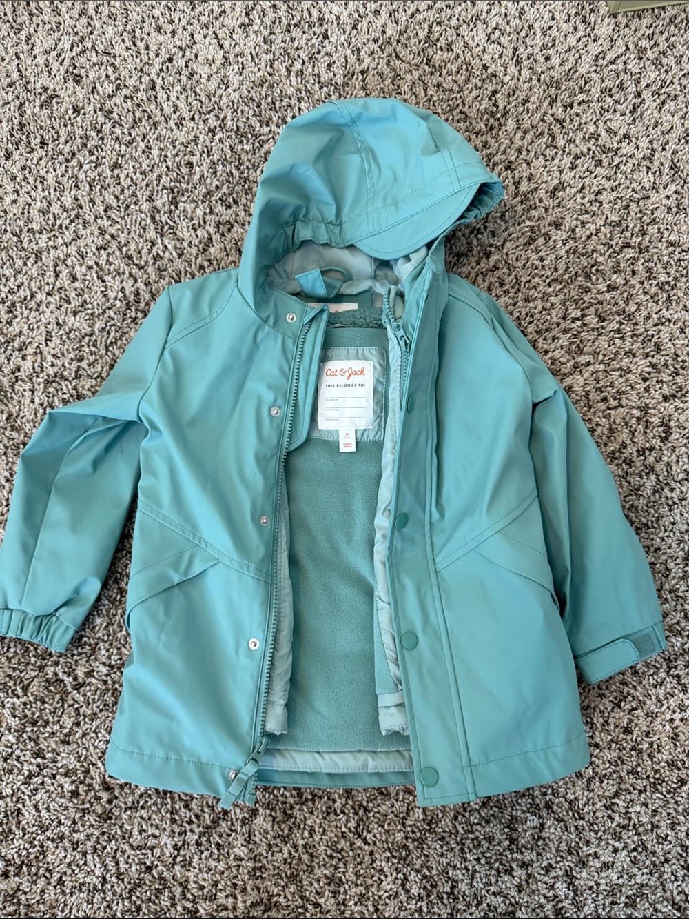 Cat & Jack Light Teal Hooded Kids Rain Coat